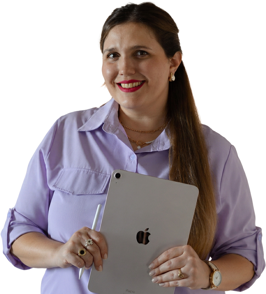 Giuliana Dallapé con una tablet